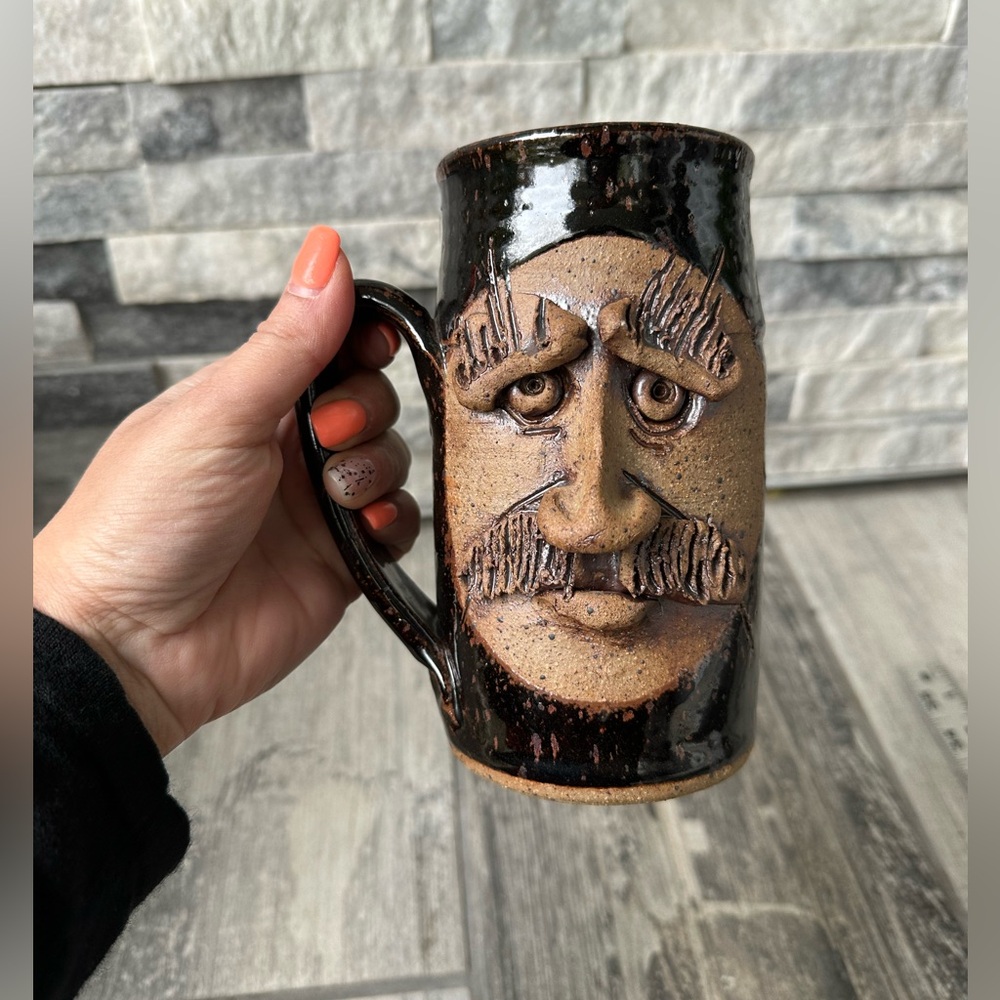 Vintage Ugly Face Handcrafted Pottery BOMBENGER Signed 70’s  Mug